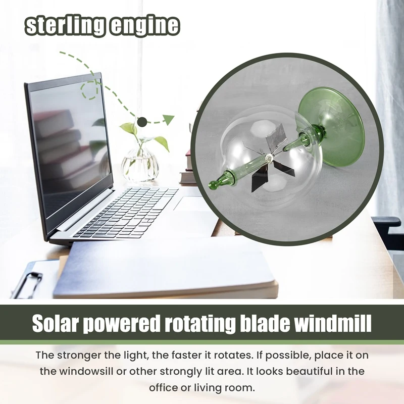 Green Solar Power Radiometer Crookes Solar Energy Spinning Vanes Windmill Gift Home Desk Decoration