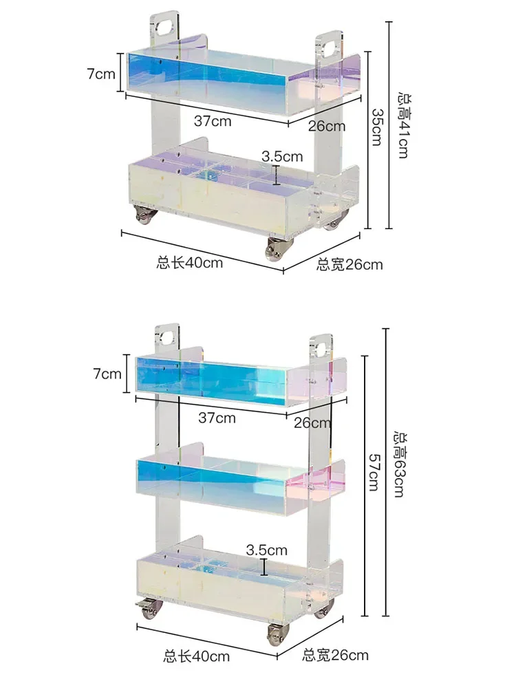 Rotatable Rainbow Luxury Acrylic Living Room Sofa Side Edge Coffe Table Transparent Mobile Tea Table Trolley Storage Rack