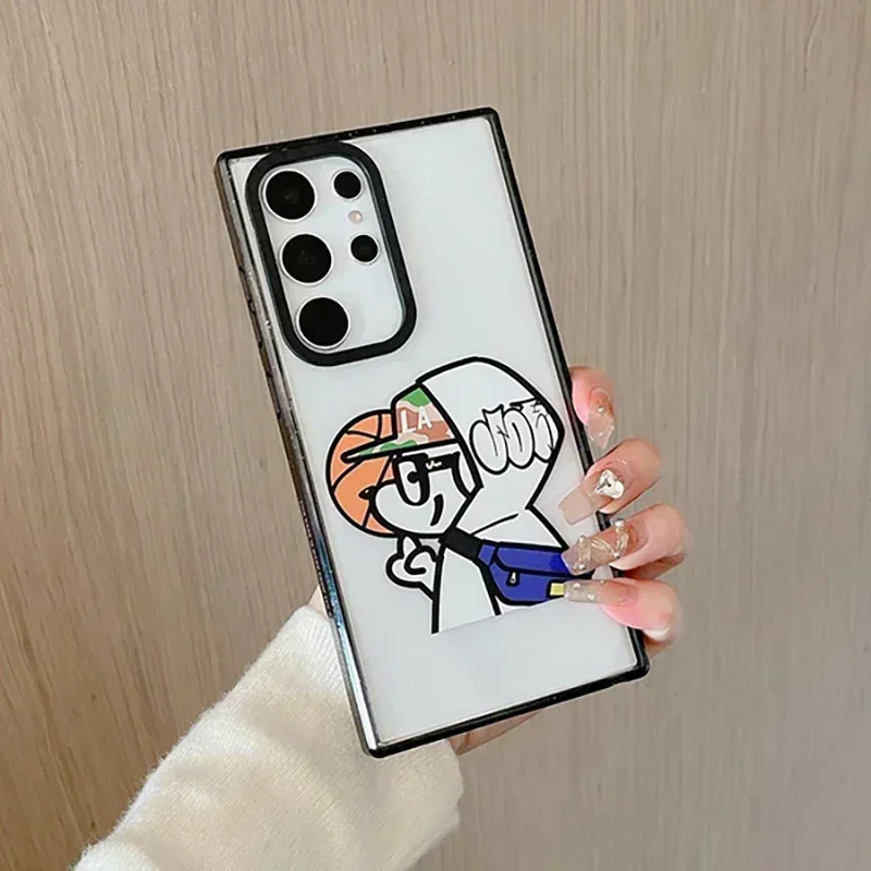 Skateboard Dog Acrylic Black Border Protective Case for Samsung Galaxy S 22 S23 S24 Ultra S22+ S23+ S24 Plus Shell