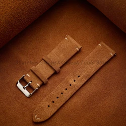 Luxurious Soft Suede Calfskin Watch Strap with Quick Release - 22mm (Light Brown)