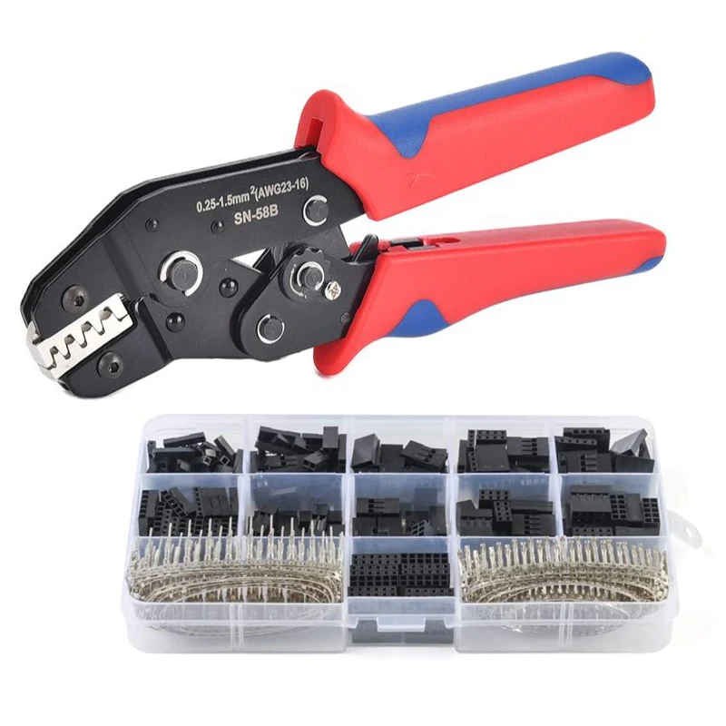 SN-58B Dupont Crimpzangen-Set, 2,54 mm Rastermaß, einreihige männliche Stiftleisten, Dupont Crimpstifte, Überbrückungsdraht, Crimpzange, Handwerkzeug