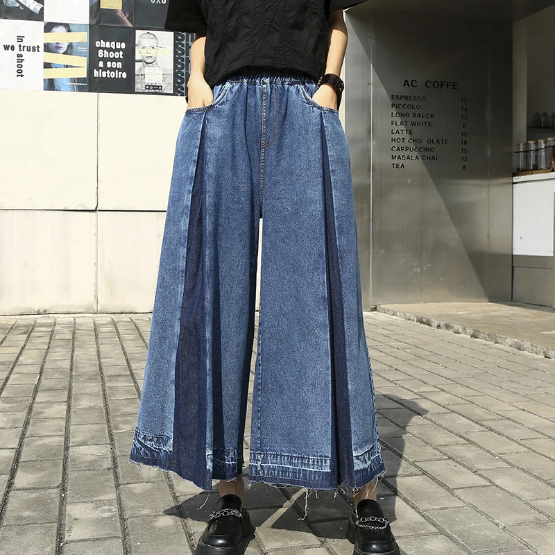 

220234 Korean Style Women Jeans Denim Wide Leg Jean Boots Fashion Loose Long Length Streetwear Female Pants Casual Solid Pant