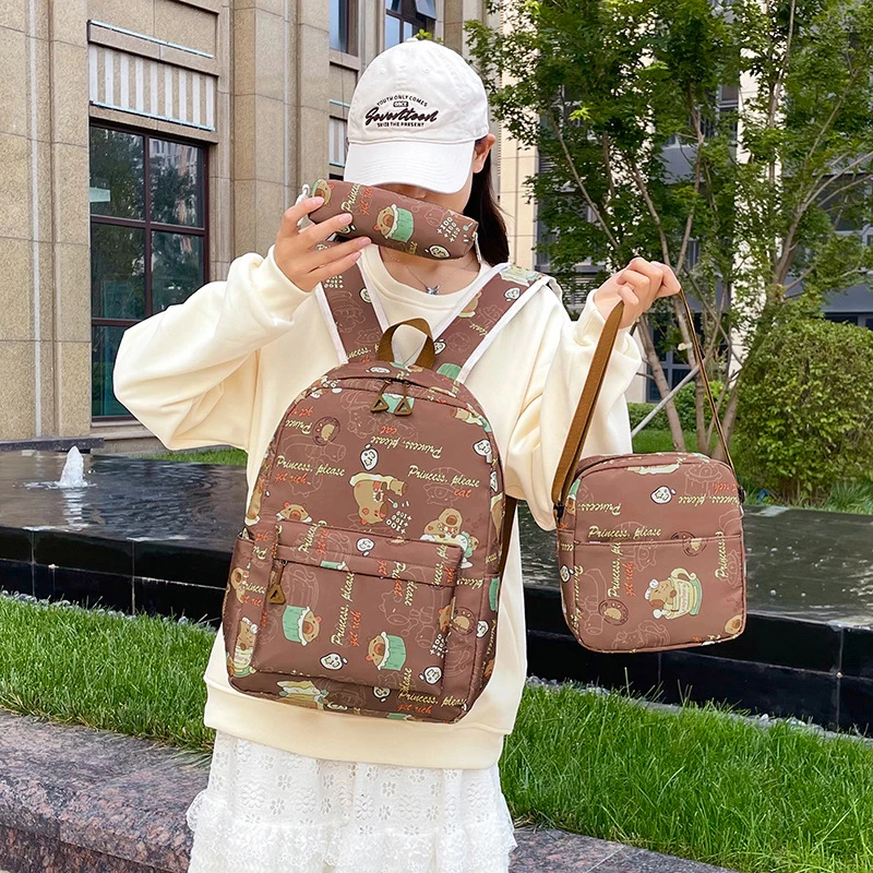 3Pcs Durable Large Capacity Capybara Backpack Polyester Stain-resistant School Backpack Cute Cartoon Student School Bag Gifts
