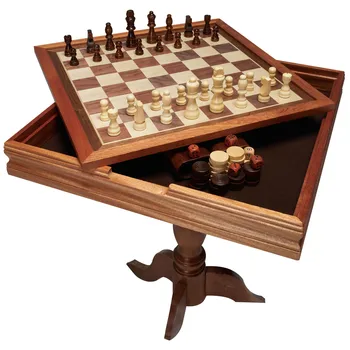 SucceBuy 18 Inch 3-IN-1 Chess Checkers Backgammon Table Set Premium Wooden Chess Table Deluxe Combo Game Table Furniture Set 1