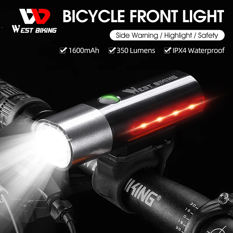 

WEST BIKING Bike Light Front Lamp USB Rechargeable MTB Road Bicycle Cycling Headlight LED Flashlight Bike Accessories