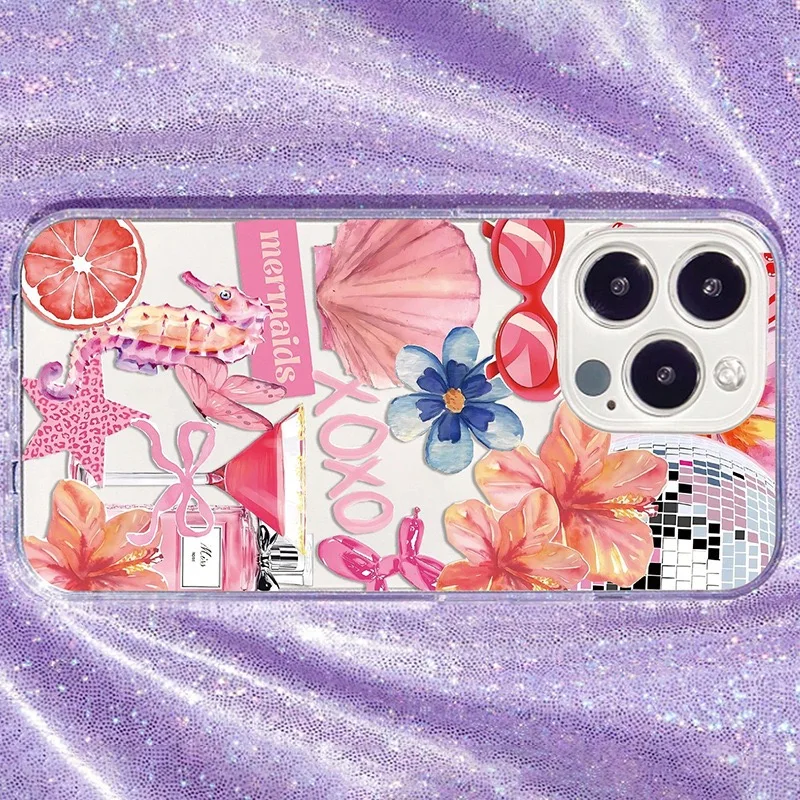Luxury Pink Sea Creatures Summer Pattern Soft Phone Case
