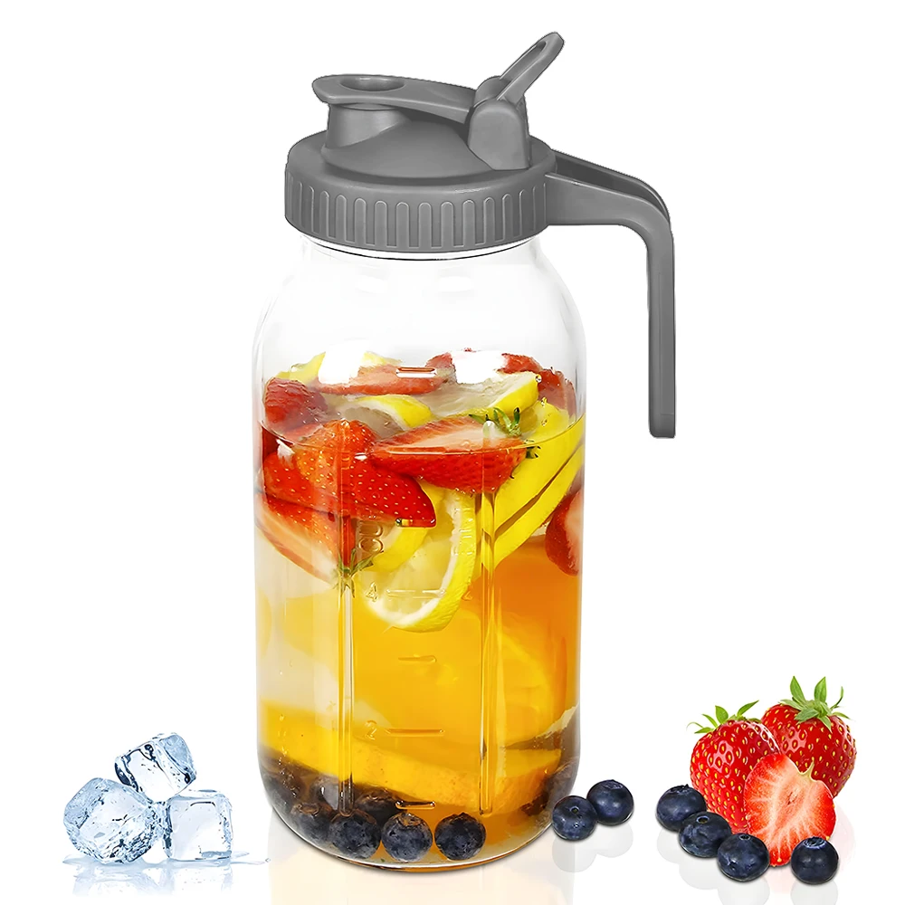 

Glass Mason Jar Pitcher Wide Mouth Leak Proof Water Jug with Filter Lid Cold Brew Pitcher for Juice/Milk/Tea/Iced Coffee Drinks