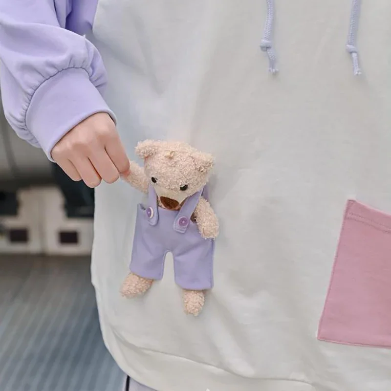 Kawaii Bear Plush Toys Hooded Sweatshirts 2023 Autumn Long Sleeve Top Sweet Girls Clothes Patchwork Hoodies Femme Harajuku Kpop