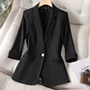 NAVIU Ladies Women Blazer Spring New Professional Half Sleeve Jacket Solid Color Simple Party Coat Blue Black Yellow Pink 3