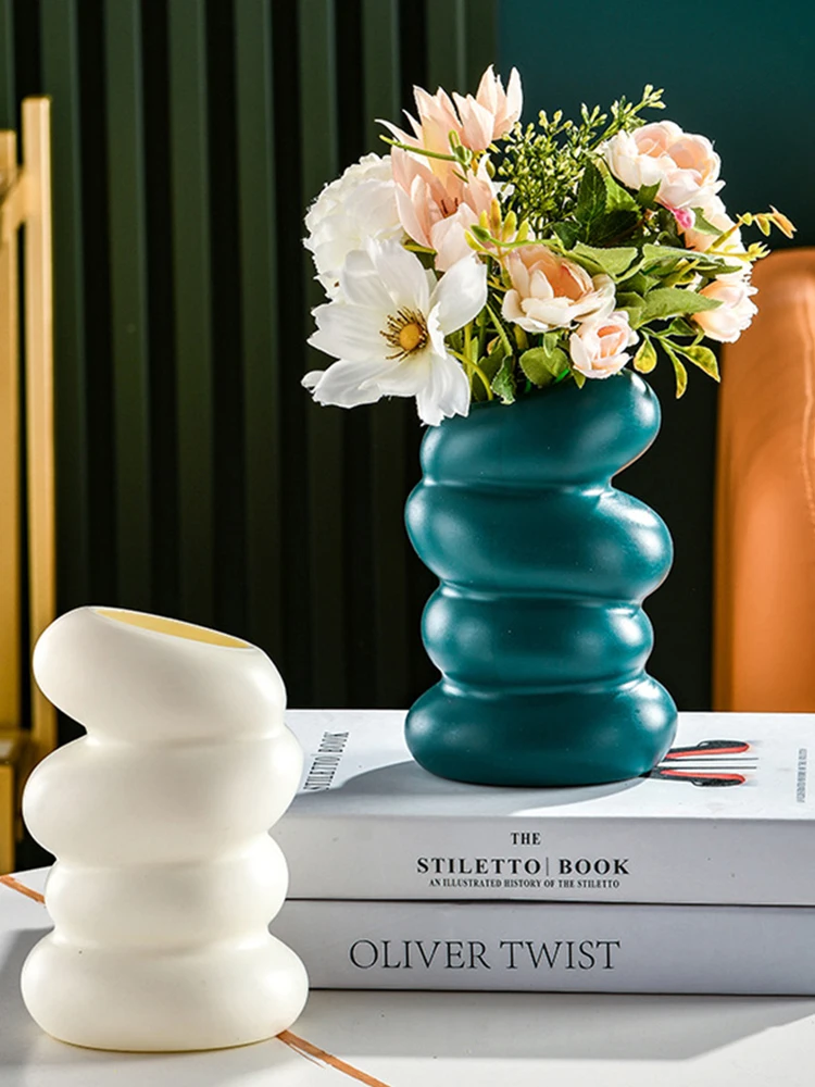 Nordic Spiral Flower Pot Flower Arrangement Container Aesthetic Dried Flower Vase Wavy Lines Minimalist for Home Kitchen Decor 5