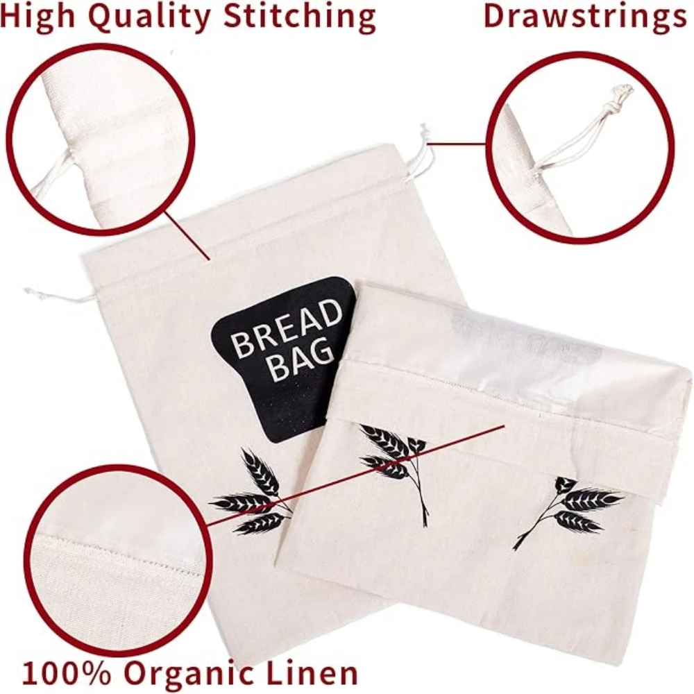 Eco-friendly Bread Bags for Homemade Bread Lined Reusable Linen Cloth Saver Bag For Sourdough&Homemade Storage 20" x14"