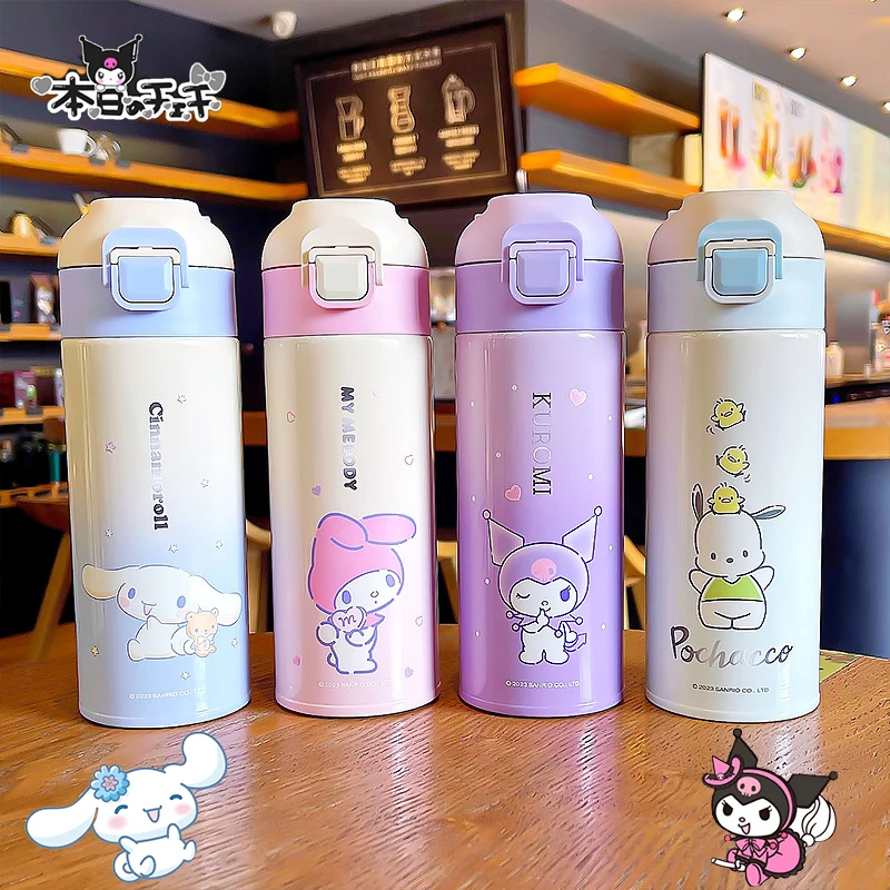 

Kawaii Sanrio Kuromi Thermos Cartoon Cinnamoroll Pochacco Cute Anime Student Office Home Portable Handheld Cups Toys Girls Gifts