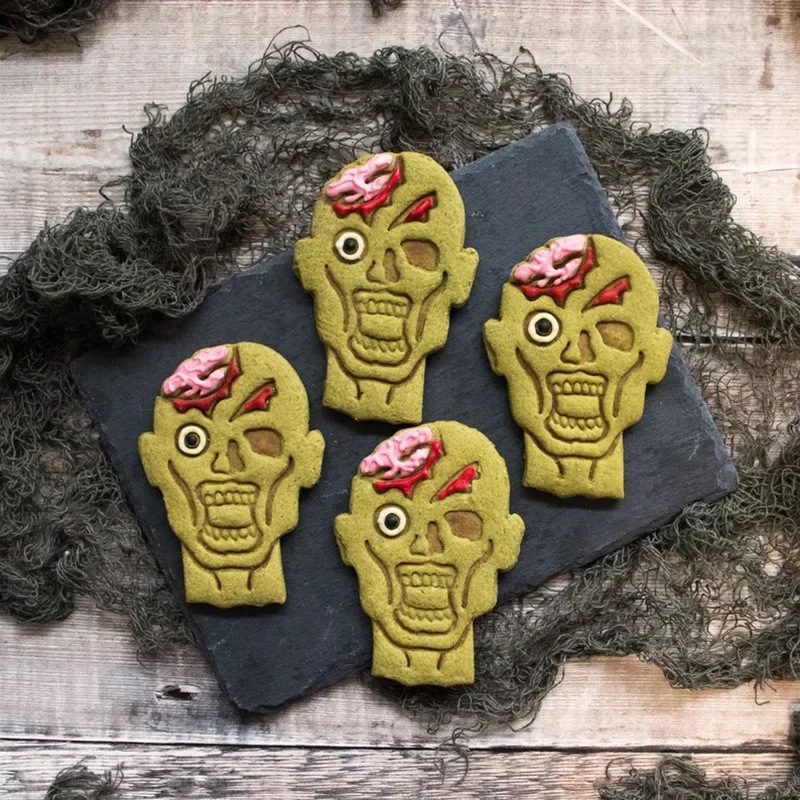 Halloween Zombie Cookie Cutter Mold 3D Pumpkin Witch Black Cat Fondant Embosser Stamp for Pastry Dough Cake Decorating Tools