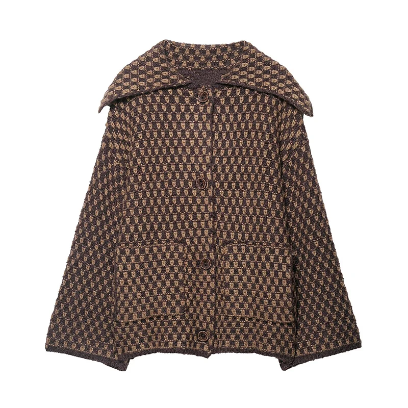Knitted Jacket with Geometric Jacquard Pattern - Back View