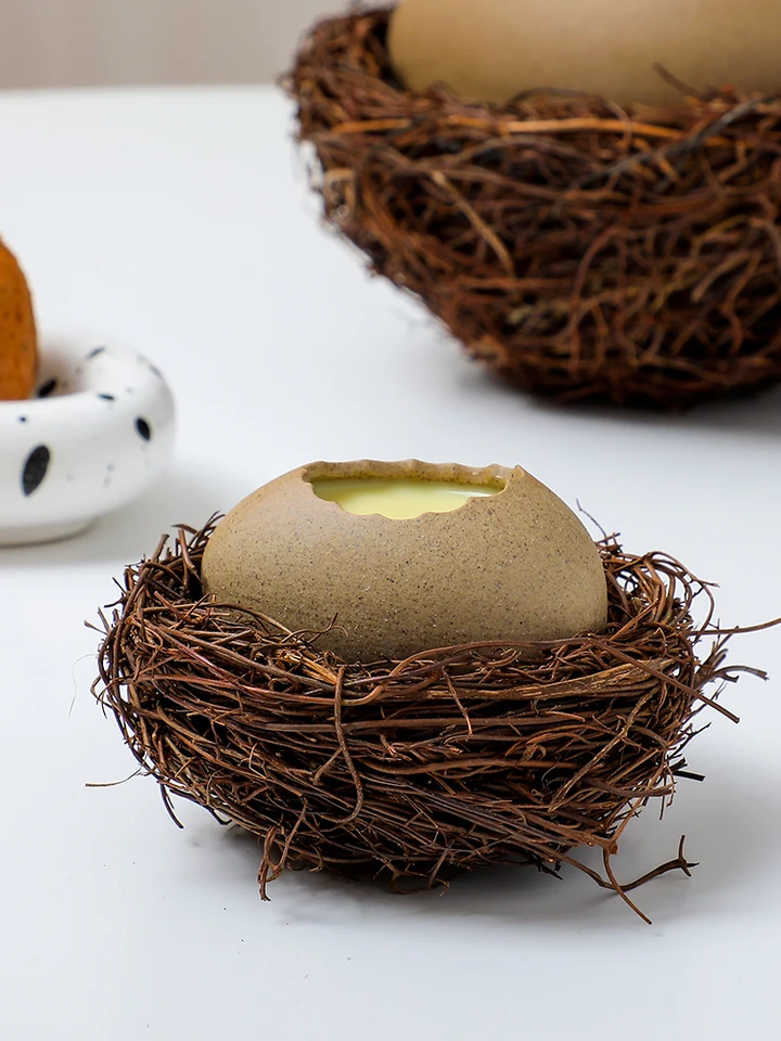 Ciotola Dessert A Forma Di Guscio D'Uovo Con Nido - In Ceramica, Decorativa, Per Gelato O Snack, 12x12x6cm - Foto 10