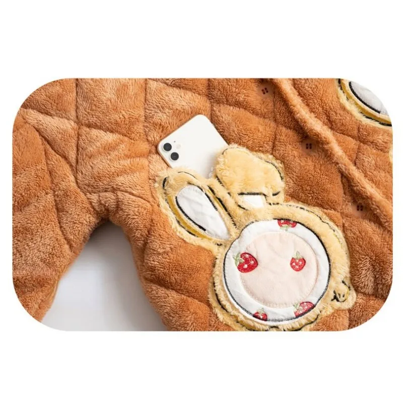 Coral Velvet Pajamas Women's Winter Three-layer Cotton Jacket Thicken Plush Insulation New Home Clothing Flannel Loungewear Set