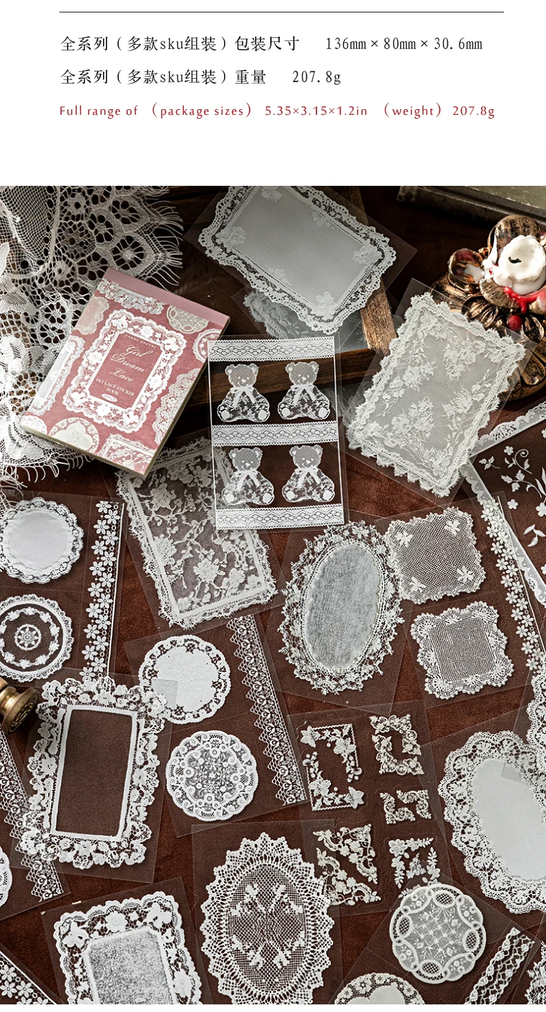 30 Stück Spitze-Aufkleberbuch, dekorativ, Scrapbooking, Tagebuch, Album, handgefertigt, Collagenmaterial, Junk Journal, kreative Aufkleber – Detail 6