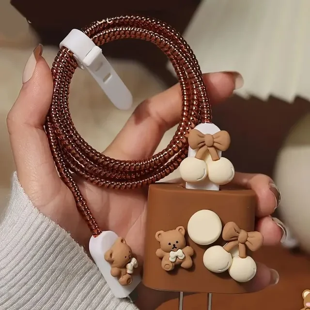 New Charger Cable Protector for Iphone 15 14 13 18W/20W Charger Protector Cover Cartoon Bear Protective Data Line Spiral Winder