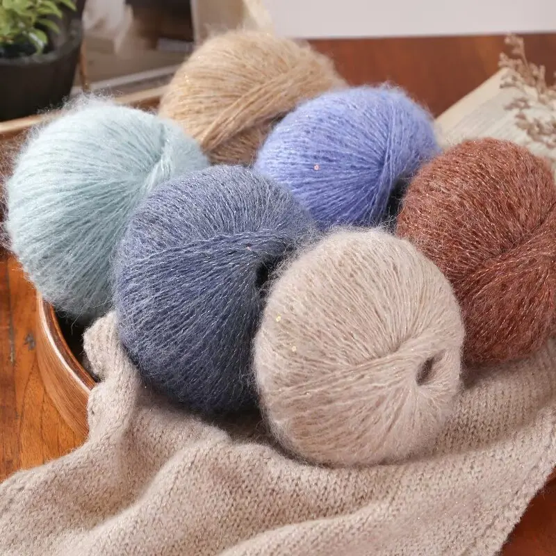 mohair Silk sequin yarn  alpaca hand-knitted sweater crocheted doll scarf thread jacket hat thread DIY material package 4