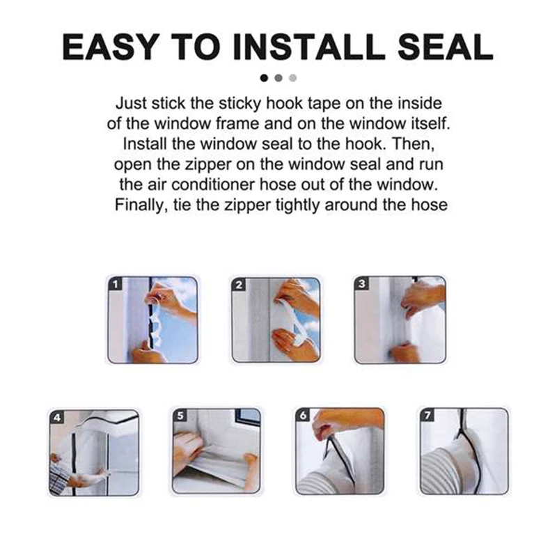 AirLock Window Seal Window Seal for Portable Air Conditioner 400 Cm Flexible Cloth Sealing Plate with Zip and Adhesive Fast