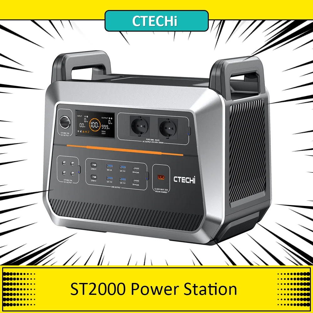 Ctechi St2000 Centrale Elettrica Portatile Da 2000W, 1536Wh Lifepo4 Grande Capacità Della Batteria, 15 Uscite, Luce A Led, Ricarica Super Veloce