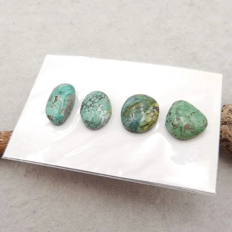 Semiprecious Jewelry 4Pcs Natural Stone Turquoise Cabochons Flatback 16x9x5mm 5g