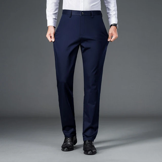 Men's lightweight business casual pants with micro elasticitymen's quick drying pantsnew straight leg office black deep bluepant 3