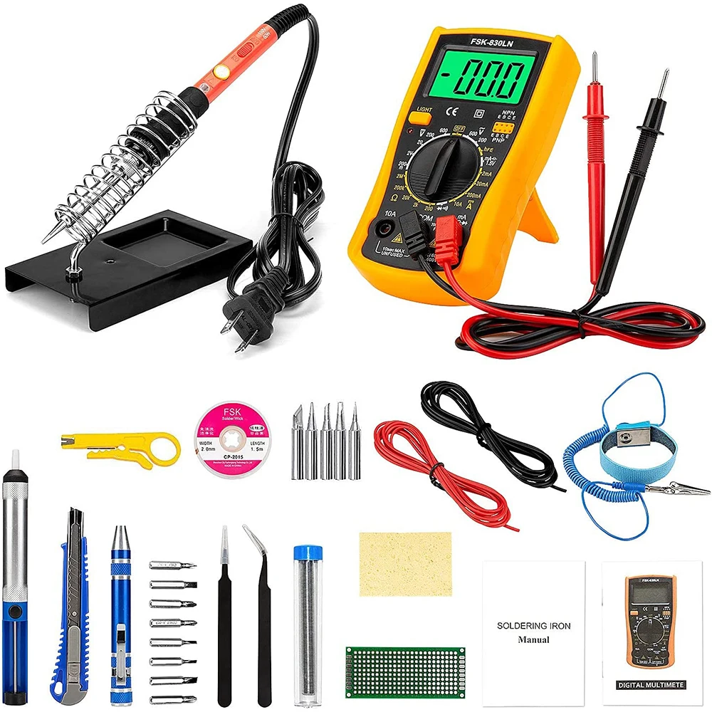 60W Digital Electric Soldering Iron Kit Set Temperature Adjustable 110V Welding Tool Ceramic Heater Soldering Tips Rework soldering stations Welding Equipment