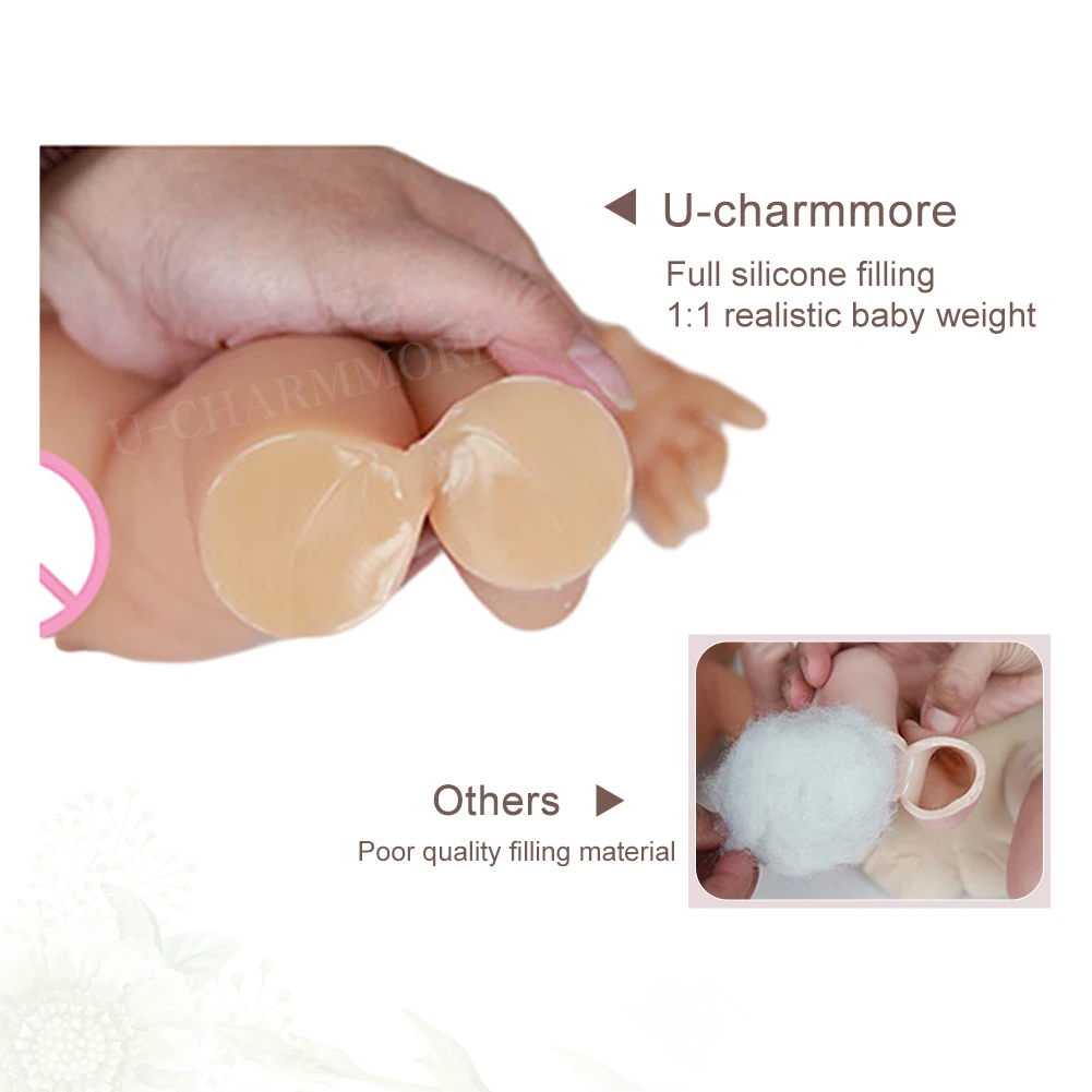 U-charmmore 47cm 3KG Girl Full Silicone Reborn Baby Silicone Reborn Doll Full Body Silicone Girl Real Newborn Baby Kid's Gift 5
