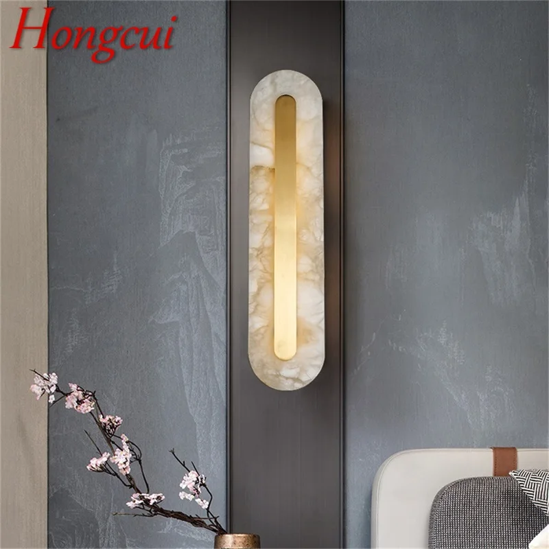 

Hongcui Nordic Wall Lamp Postmodern Luxurious Brass Fixtures Rectangle Design Marble LED Living Room Bedroom Lighting