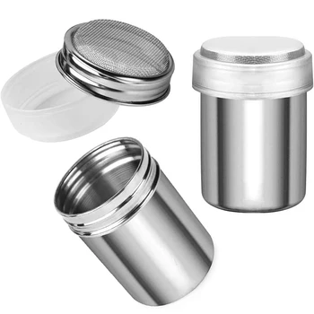 LMETJMA Shaker per zucchero in polvere Spolverino Dragee Shaker per zucchero in polvere in acciaio inossidabile con coperchio Shaker a rete Barattoli per polvere JT219 1