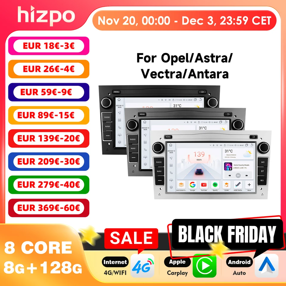 Hizpo 2din Carplay Android Car Radio Multimedia Player for Opel