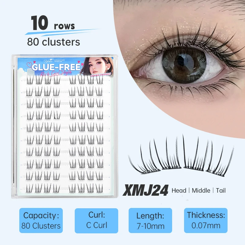 10 Row Glue-free DIY Clusters Lashes Natural Long Manga False Eyelashes ...
