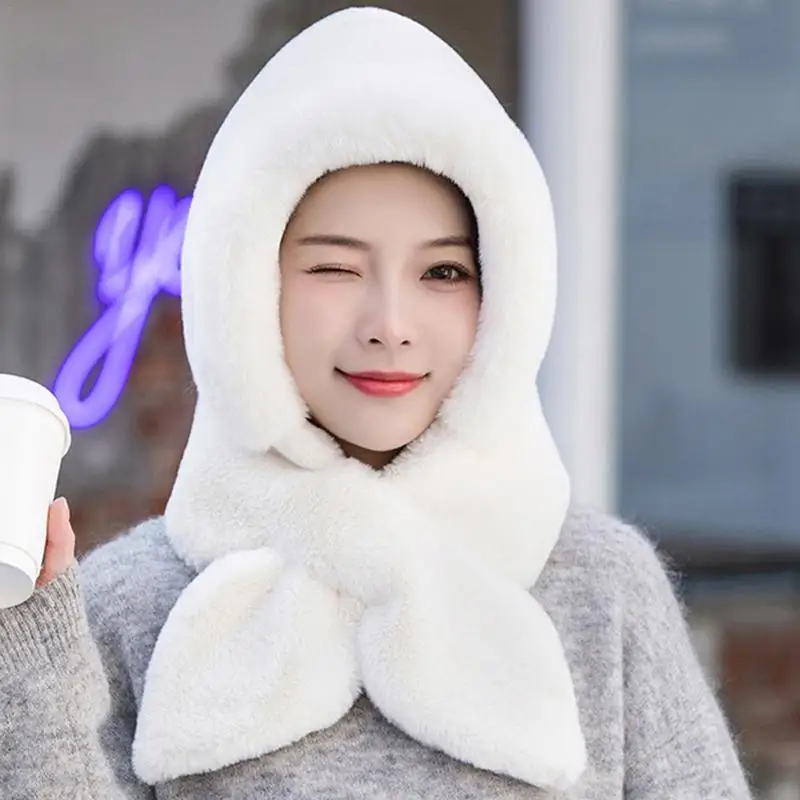 Windproof Hooded Scarf Warm Hat 2 In 1 Windproof Hooded Scarf Sherpa Hood Soft Plush Winter For Women Cold Weather