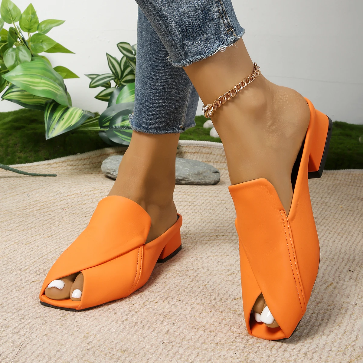 26 Modische, heiß begehrte, sexy, elegante High-Heel-Slipper für Damen – bequeme Freizeit-Slipper im Square-Fish-Mouth-Stil für den Sommer – Detail 5