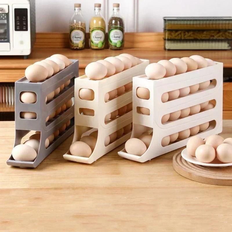 Egg Storage Box 4 Tier Refrigerator Rolling Organizer Holder Food Container Dispenser