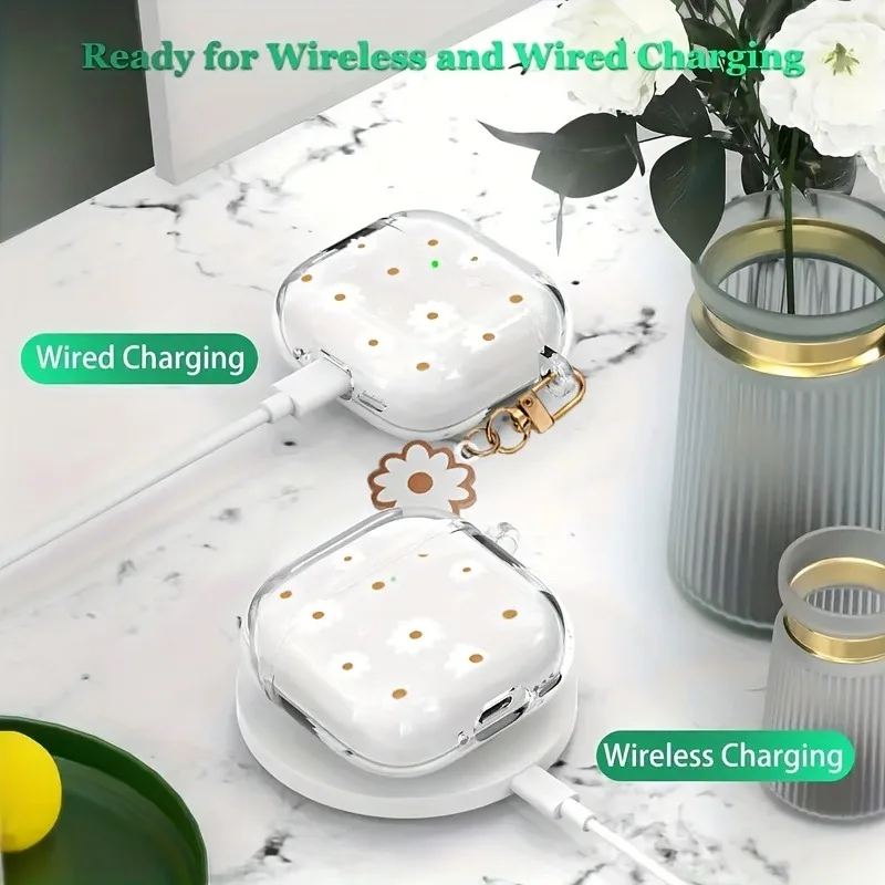 White Daisy Flower Pattern Protective Case for AirPods