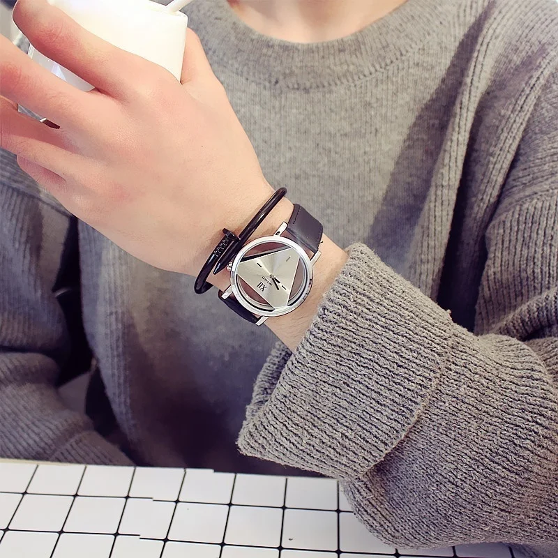 Elegant Triangular Dial Women's Quartz Leather Wristwatch