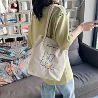 Women Corduroy Shoulder Bags Bear Pattern Ladies Casual Handbag Reusable Large Capacity Tote Bags Casual Female Shopping Bags 2