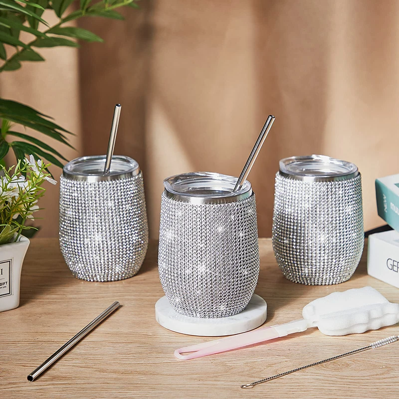 Borraccia Termica Glitterata Bling Diamond 500ml Con Catena, Acciaio Inox Rosa, Mantiene Caldo/Freddo 6-12h