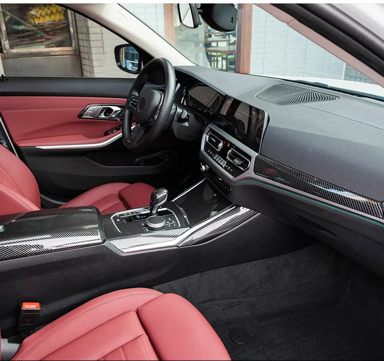 BMW 3 시리즈 4 시리즈 G20 G21 G22 2020-2022 ABS 카본 파이버 자동차 기어 패널 커버 인테리어 키트 트림 스티커 자동차 액세서리