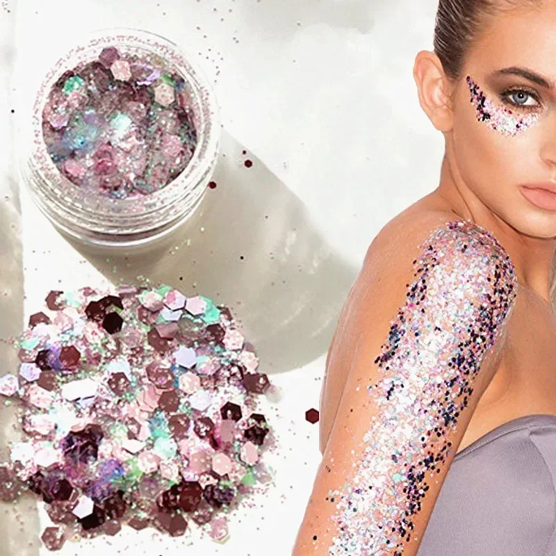 New Hybrid Sequins Glitter Round Colorful Glitter Pots Nail Face body Shadow Glitter Beauty Makeup Shinning Glitterer Powder 2
