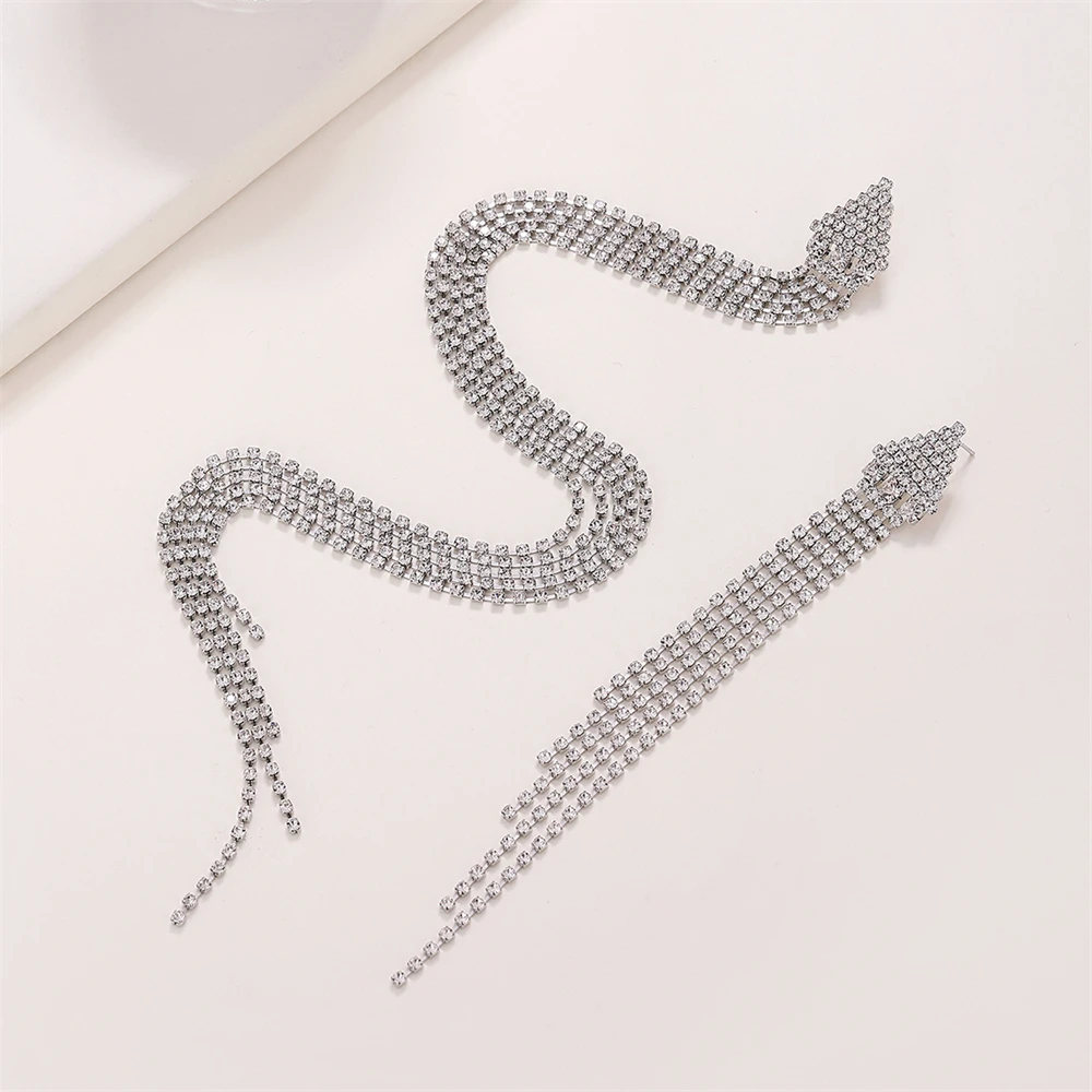 1 Pair Luxury Rhinestone Chain Earrings for Women Ladies Irregular Long and Short Tassel Dangle Earring Female Ear Stud Jewelry