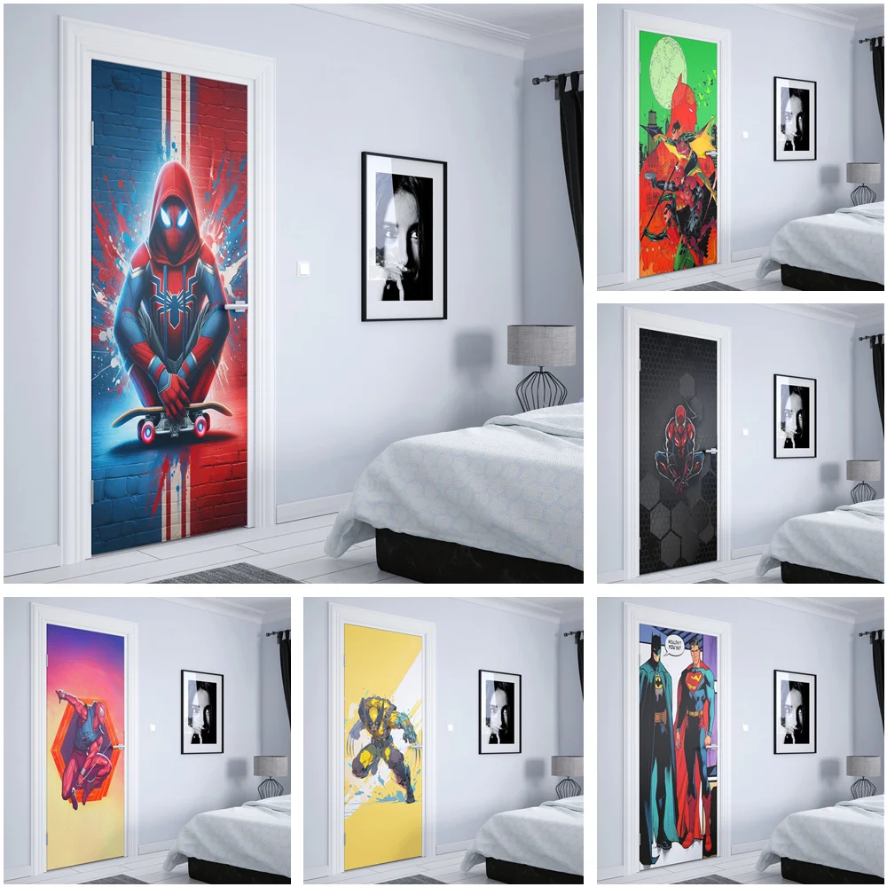 Supereroe Spider-Man Marvel Dc Batman Premium Door Sticker Decorazione Della Stanza Della Casa Moderna Popolare Estetica Pvc Wall Sticker Regalo