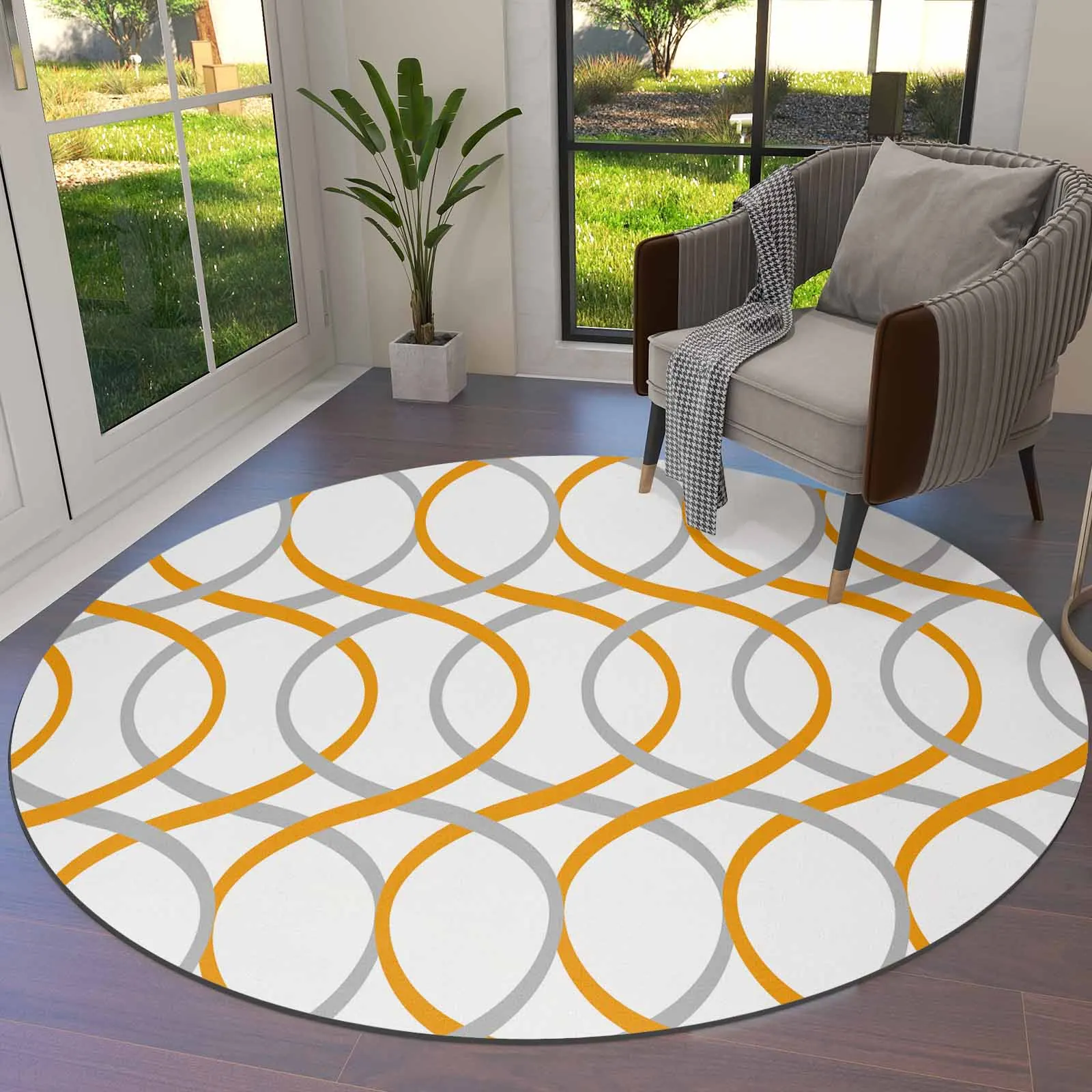 

Geometric Abstract Lines Orange Gray Round Area Rug Carpets For Living Room Large Mat Home Bedroom Kid Room Decoration
