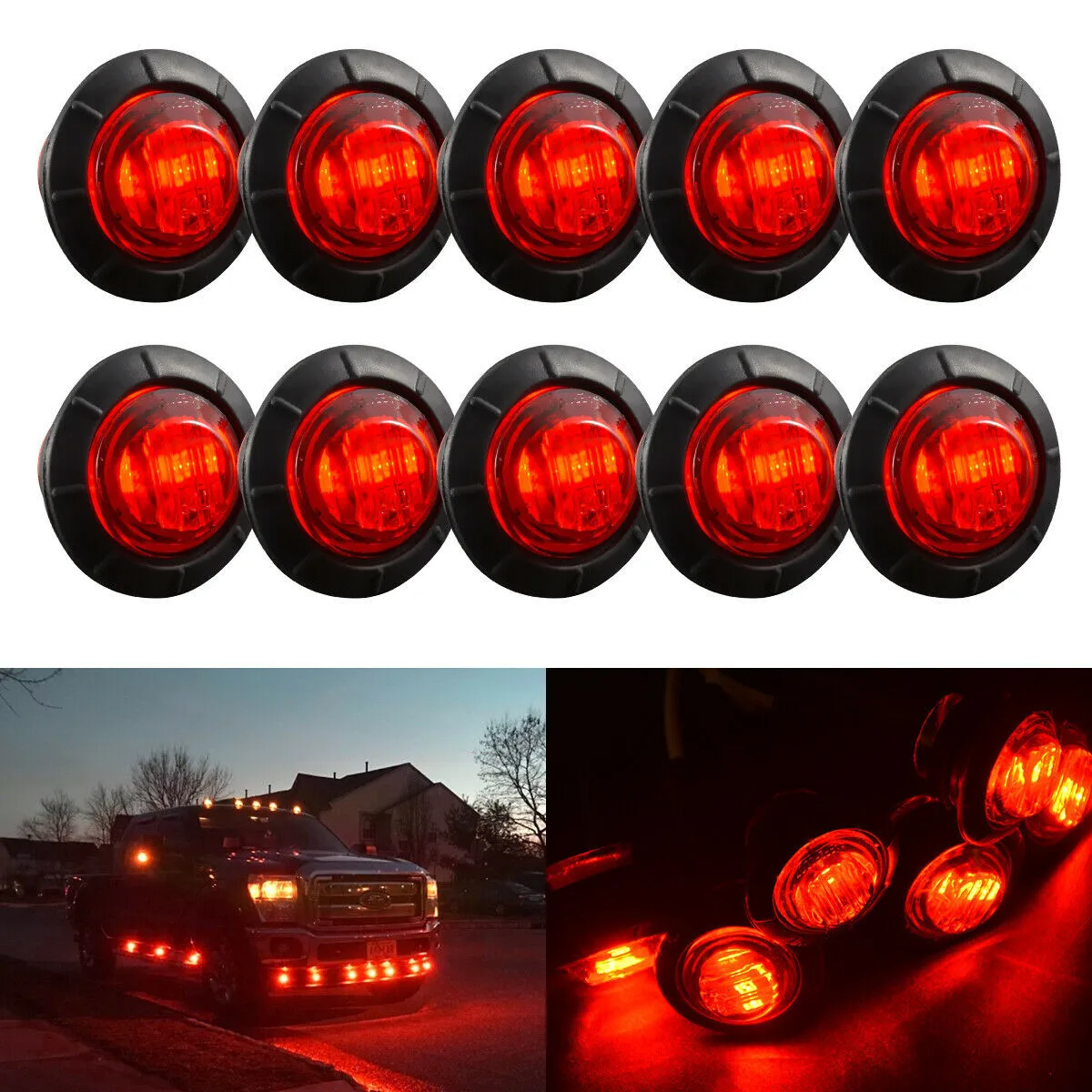 

12V Round Trailer Side Marker Lights Waterproof LED For Trucks Clearance Lights Truck Turn Signal Lamp Red
