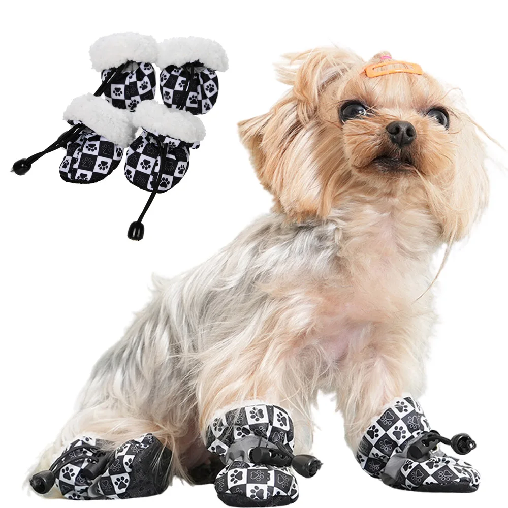 Title 3, 4pcs/set Waterproof Pet Dog Print Shoes for Sma...