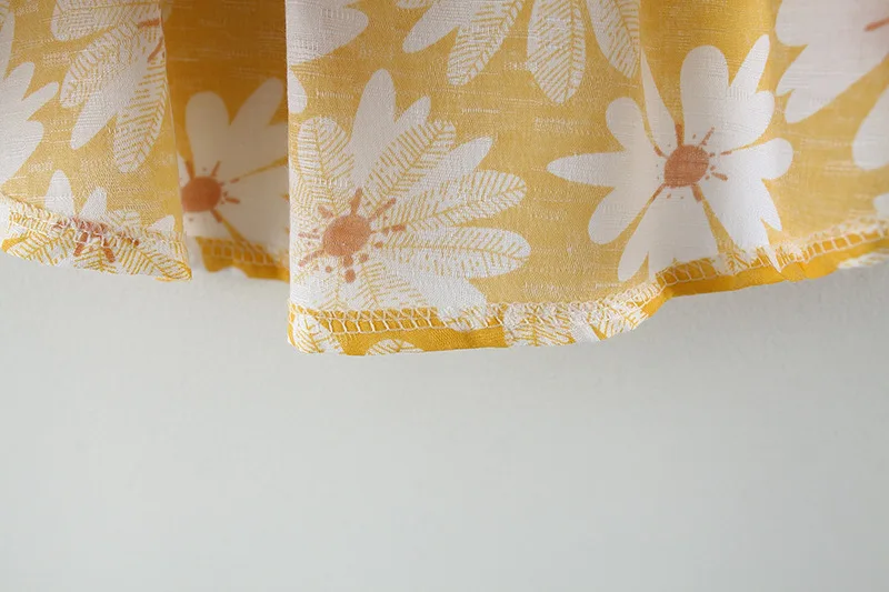 Gänseblümchen-Blumen-bedrucktes Schleifenkleid für Kleinkinder, Strandurlaub, Kleid, Baby-Mädchen, Sommerkleidung, Hut senden – Detail 15