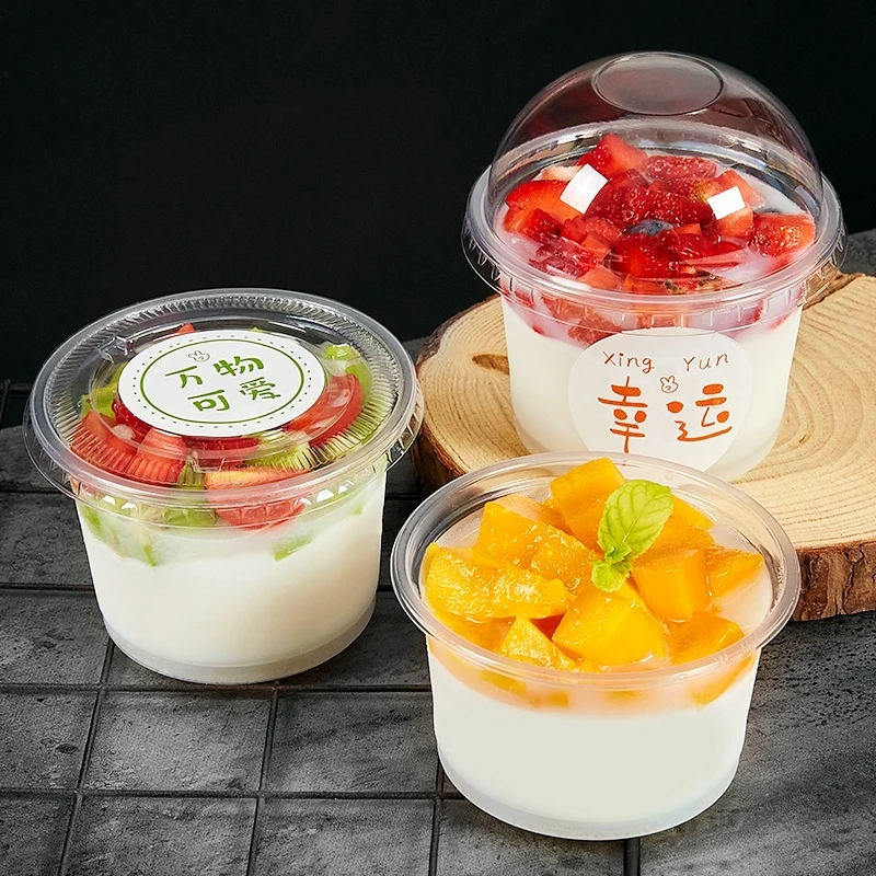 50/100Pcs 250ML Disposable Salad Cup Transparent Plastic Dessert Cups Bowls Container Dome/Flat Lids Ice Cream Cupcake