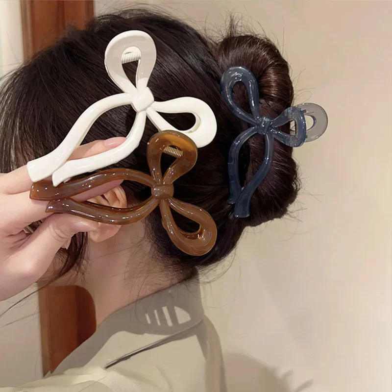 

Ponytail Bow Large Hair Claw Crab Hair Accessories for Women Solid Acrylic Bowknot Hair Clips Hairpins Girls Barrettes Headbands